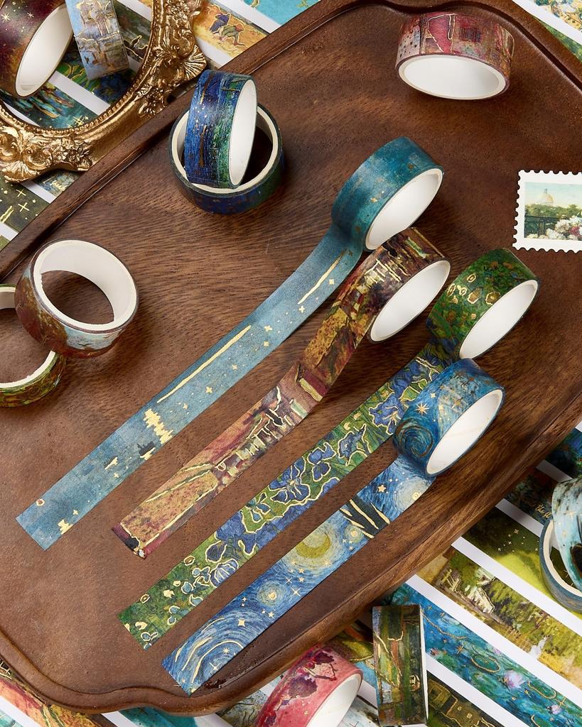 YUBX Oil Masking Set of Landscape Pattern Washi Tape with Gold Foil Perfect for Drawing DIY Gift and Gift Decorations Oil Painting-Style Tape, 20,
