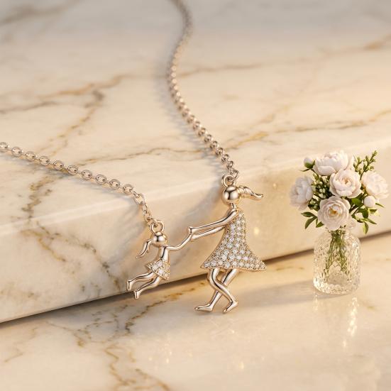 Mother Daughter Necklace for Mom Sparkling Rhinestone Girl Mom Pendant Necklace Mother's Day Gift from Daughter