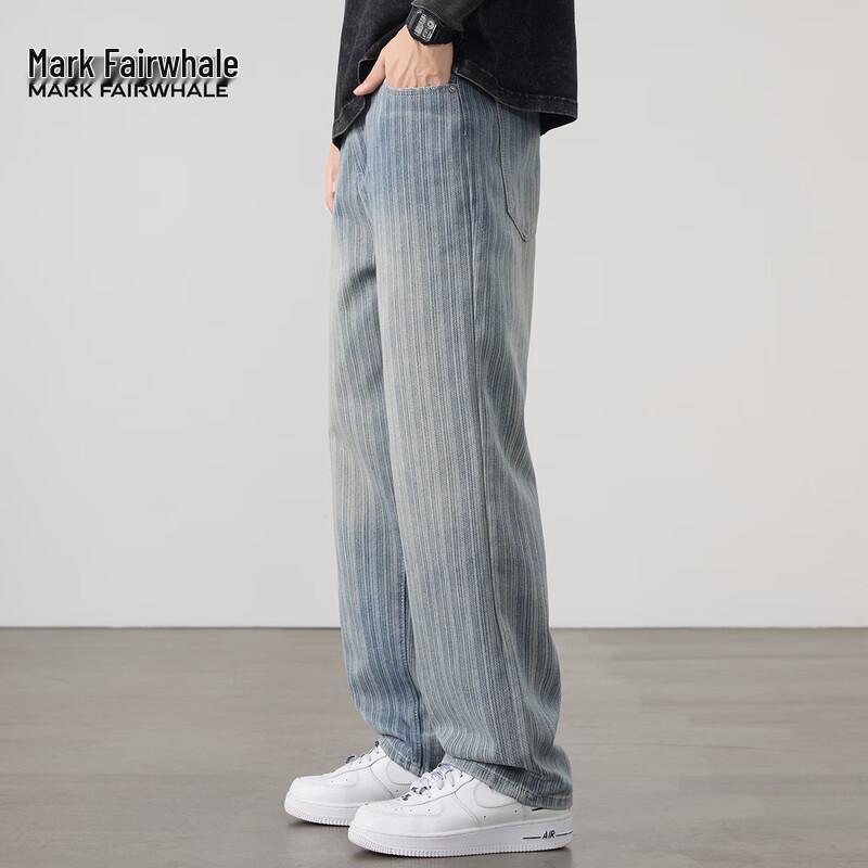 Mark Fairwhale Men's American Retro Striped Straight Jeans