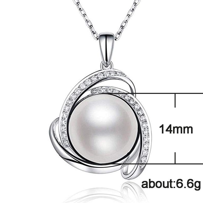 Huitan Classic Triangle Inlaid Round Imitation Pearl Pendant Women Necklace for Engagement Wedding Ceremony Fashion Necklace