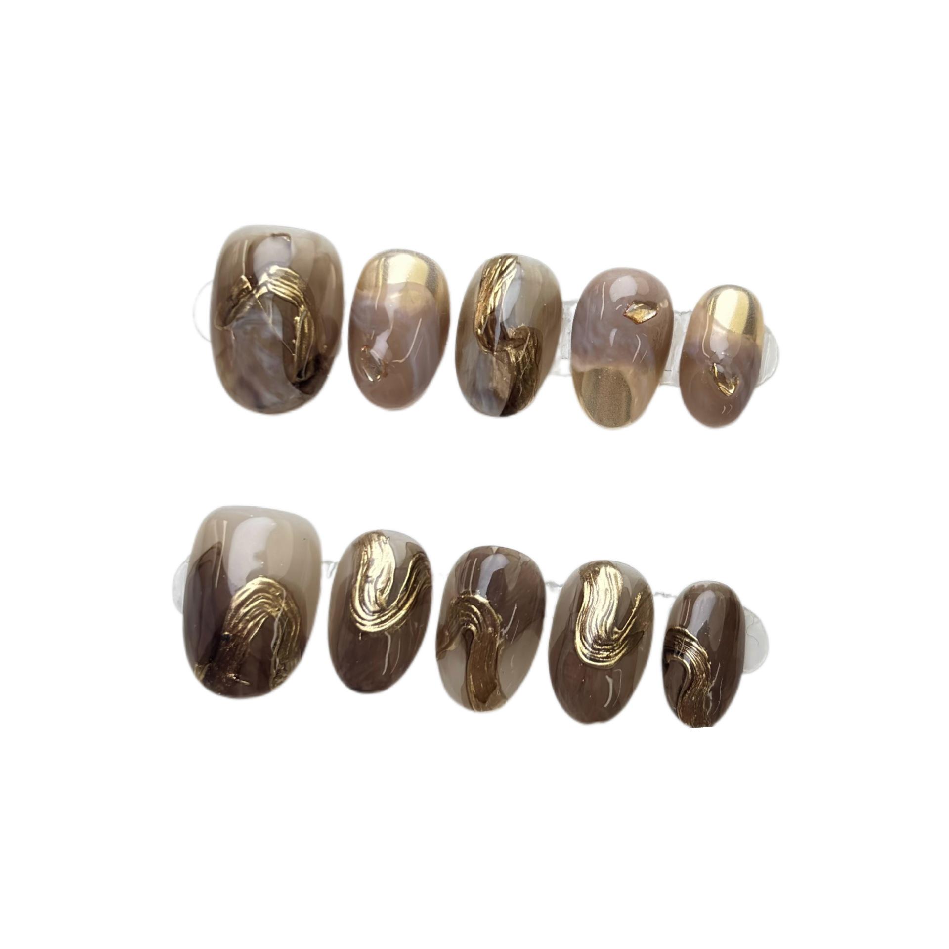 

Wilderness Handmade Black Ombre Gold Foil Diamond Removable False Nails Medium