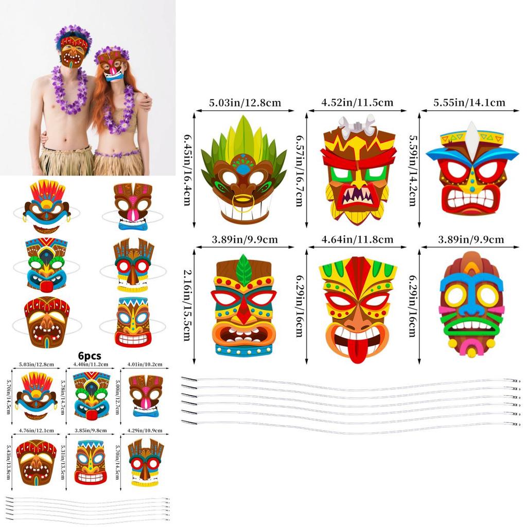 Hawaiian Themed Paper Masks For Cosplay Events And Party Decor In Bulk Pack