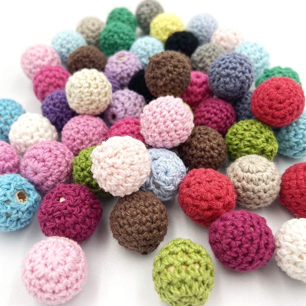 Wooden Cotton Crochet Beads 16mm 50pc Mix Color Beads for DIY Necklace Bracelet