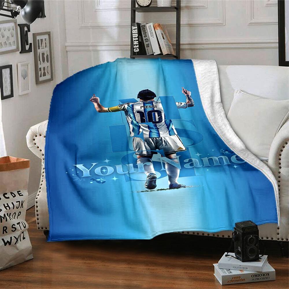 Football Messi Customize Text Blanket Cozy Customizable Blanket Soft Warm Cozy Throw For Bed Seaside Living Room Office Chair Four Seasons Multipurpos