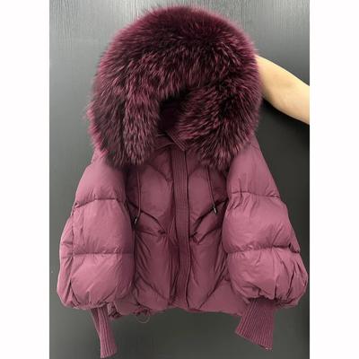 Giacca trapuntata con cappuccio in pelliccia invernale da donna, ispessita, calda, con maniche in maglia, parka lungo medio in piuma