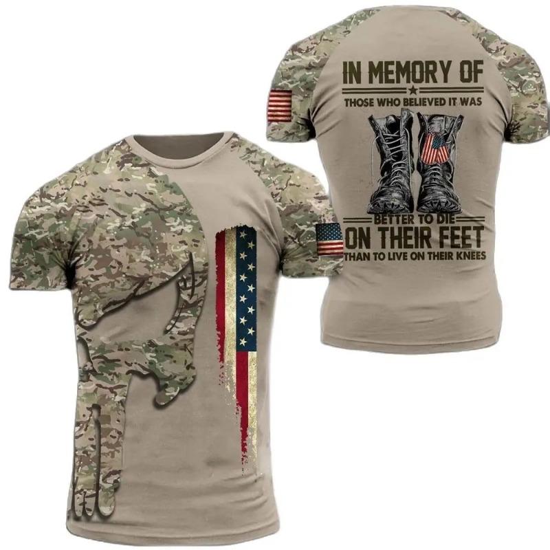 New summer men’s T-shirt, casual round-neck short-sleeve design in camouflage style, loose and comfortable.