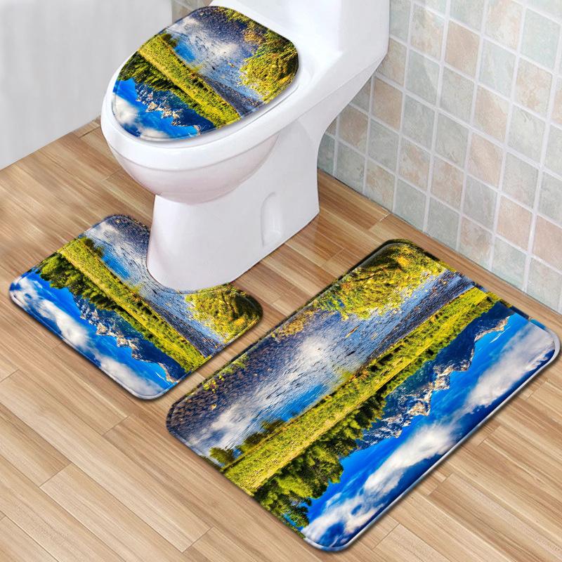 Landscape Bathroom Floor Mat Toilet Three-Piece Set