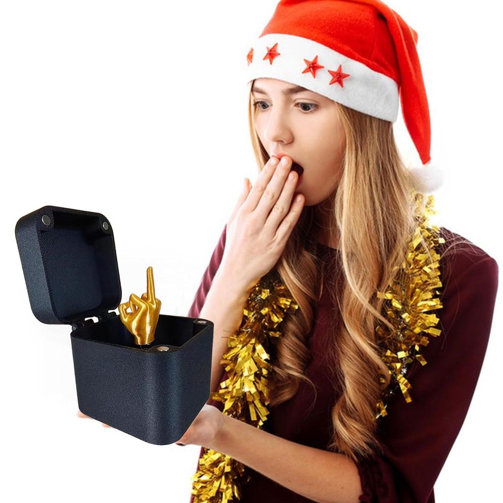 Middle Finger Surprise Gift Box,Annoying Gift Box with Middle Finger Black Ring Box,Christmas Fun Prank Gift for Office Desk