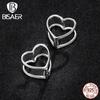 Bisaer 925 Sterling Silver Simple Fashionable Heart Shape Stud Earrings for Women Wedding Fine Jewelry
