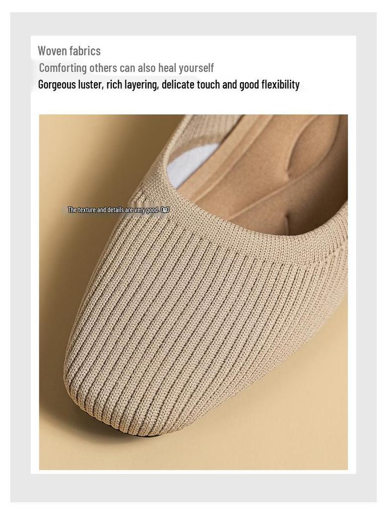 Women’s Breathable Knit Square Toe Chunky Heel Casual Shoes - 4cm Medium Heel, Plus Size, Soft Sole, Summer Style.