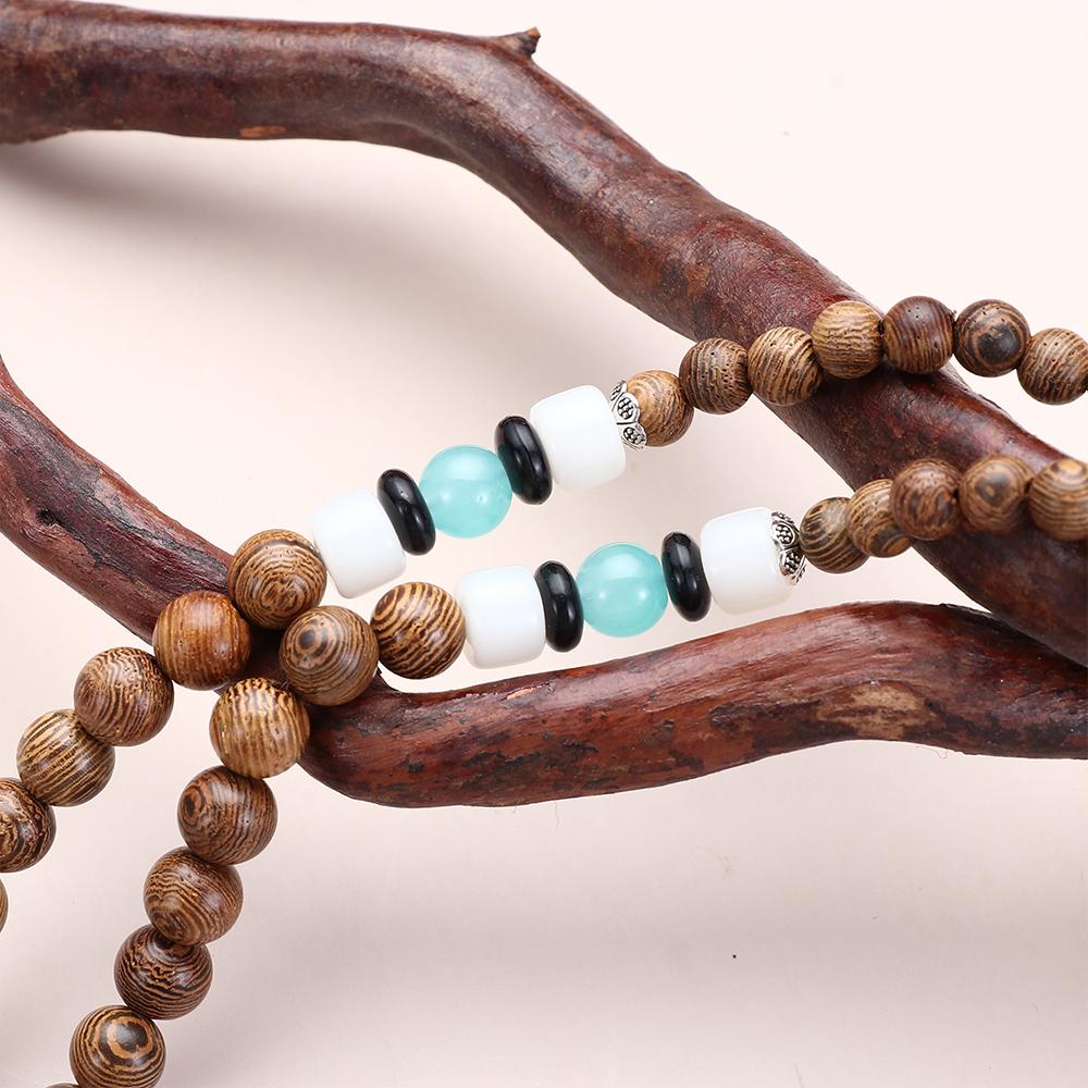 Boho Party Lucky Gift Ethnic Jewelry Nepal Necklace Mala Wood Bead Horn Fish Pendant Buddhist