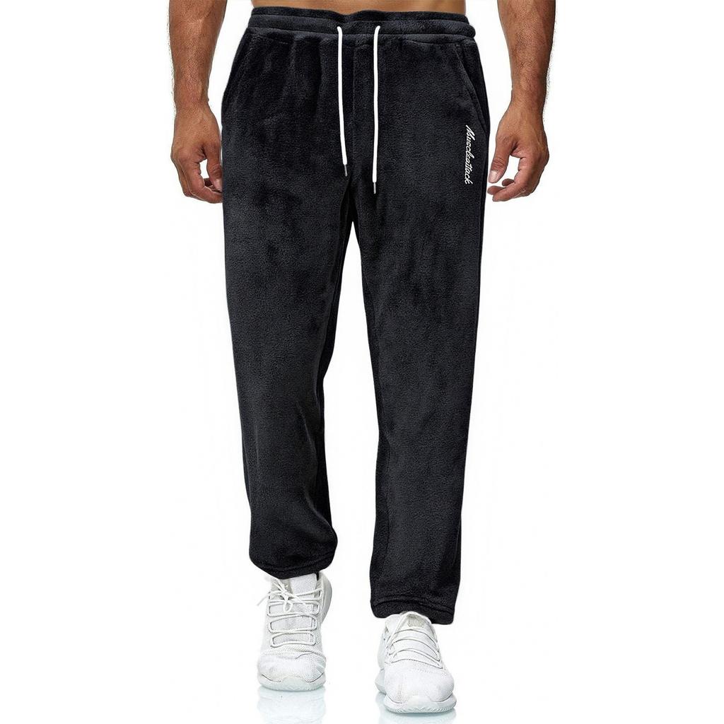 Men's English Print Drawstring Sports Casual Straight Trousers