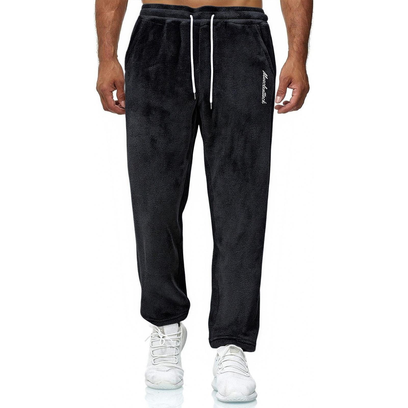 

Men s English Print Drawstring Sports Casual Straight Trousers L