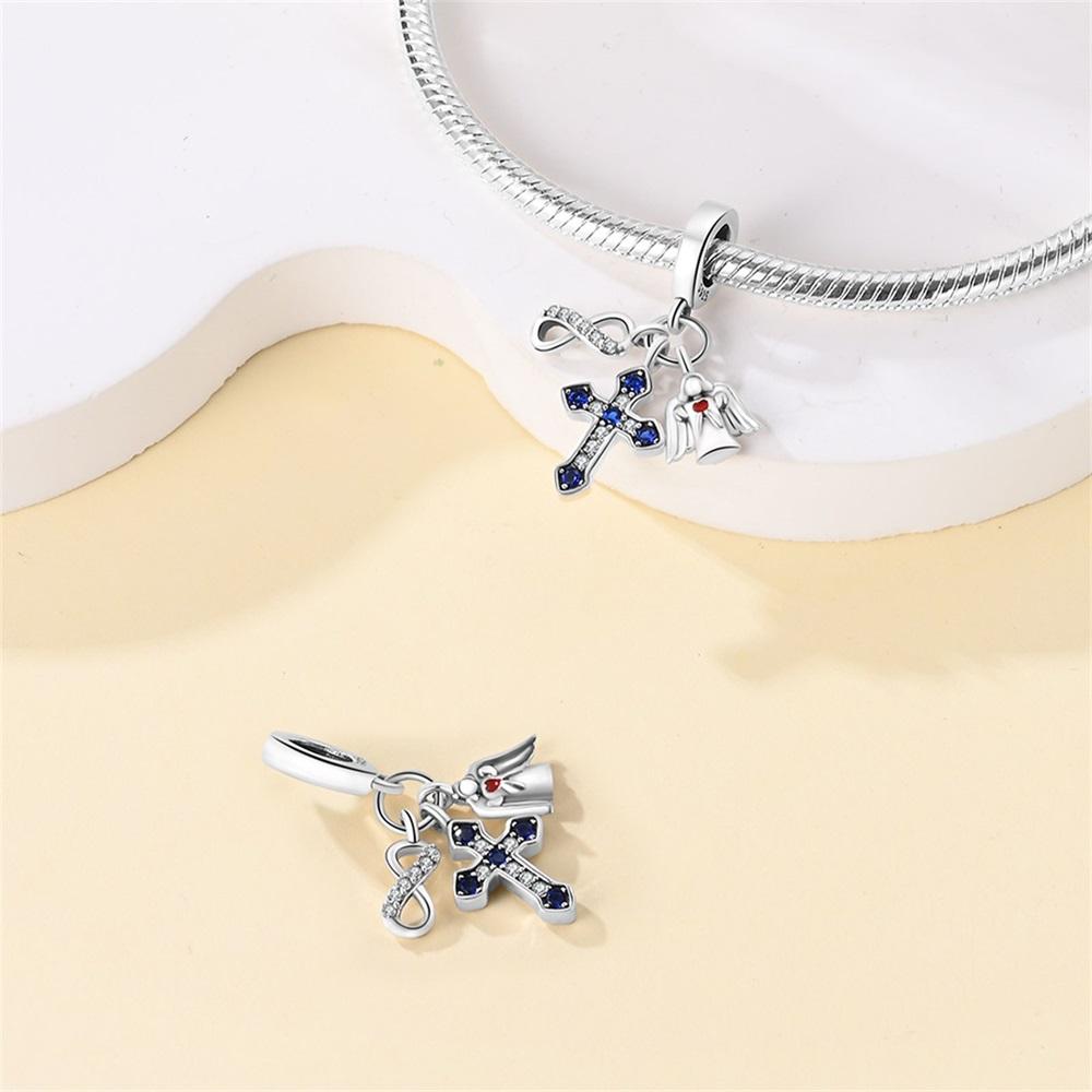 Authentic Original Copper Metal Charm Bead Components Luxury Blue Cross Religious Pendant Bead Component Bead Components Compatible With Bracelet