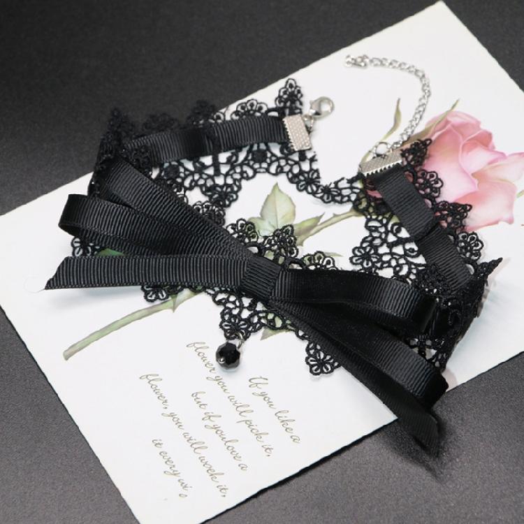 Sexy Schwarzer Spitzen-Schleifen-Knoten-Choker-Halskette Modisches Kragen-Halsketten-Schmuckstück