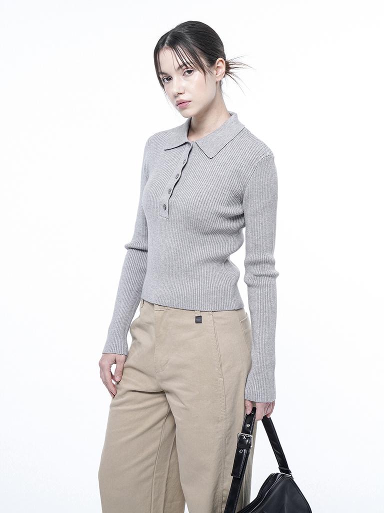 Chaenseseunoi Soft Slim Button Collar Knit Gray/W243Tp08Gr