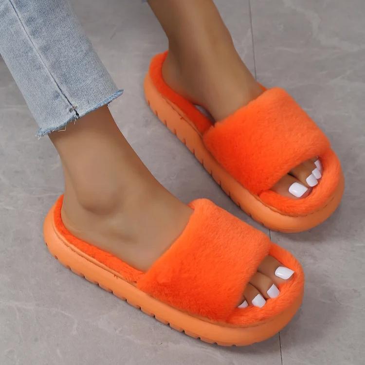 Classic Slippers for Women Casual Flat Low Heels Sweet Basic Shoes for Women Solid Fur Slip On Winter Slides Plus Size