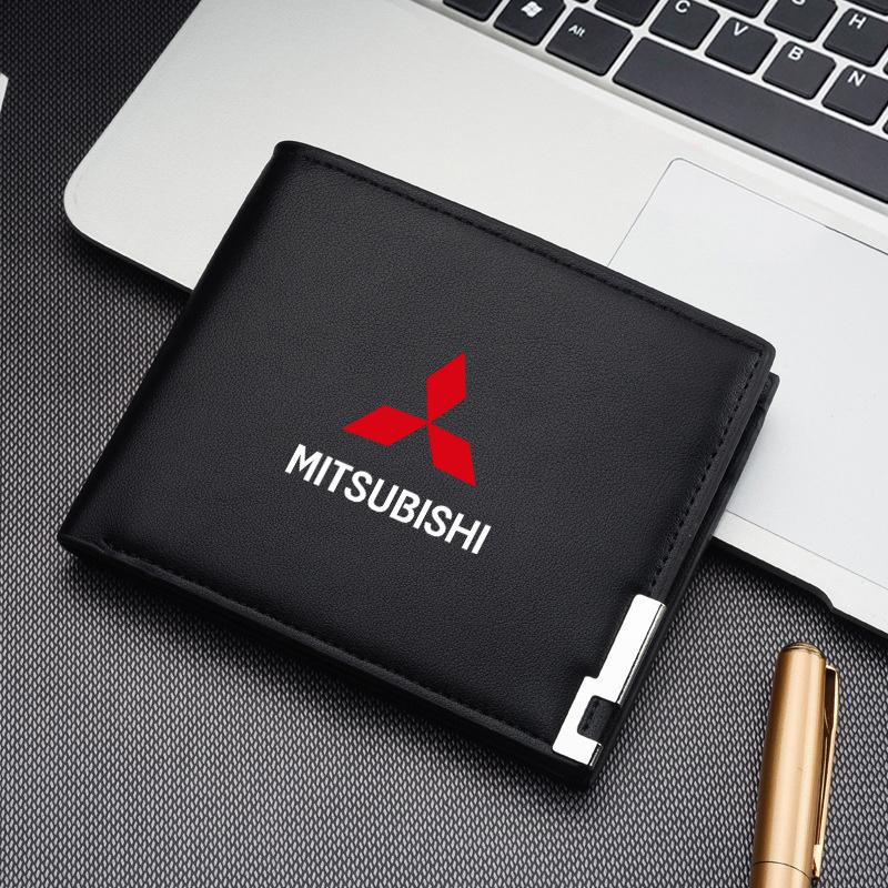 Leather Car Logo Short Wallet Men Card Storage Bag For Mitsubishi Outlander 3 ASX L200 Pajero Ralliart Lancer 9 EX Mirage Pajero