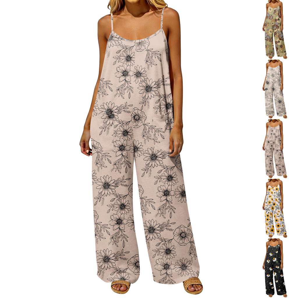 Loose Fit Casual Jumpsuit for Women Vintage Style Wide Leg Overalls with Pockets Adjustable Straps and Backless Design Comfortable Fit