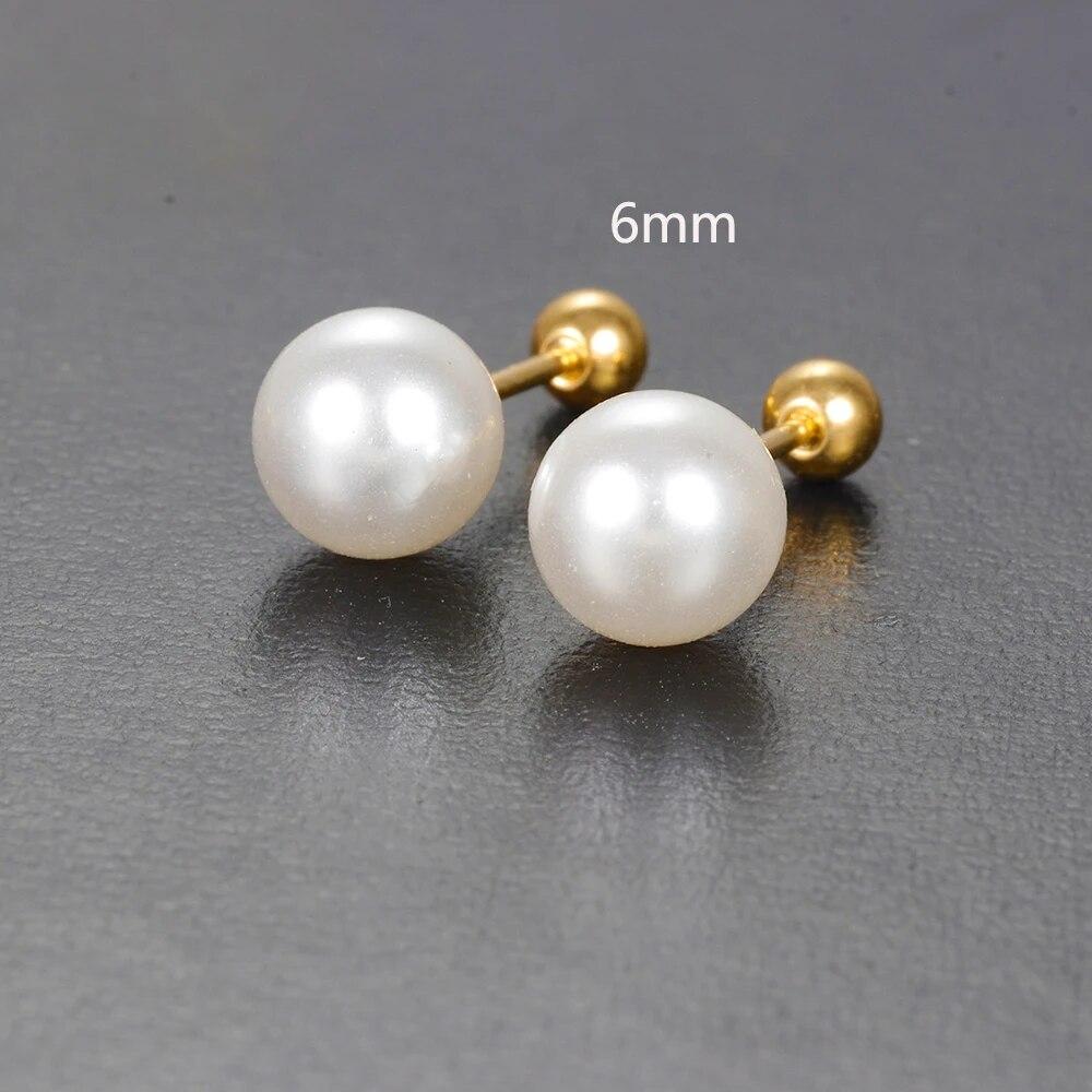 Fashion Simple Sweet Pearl Spiral Beads Small Stud Earrings for Women Korean 3/4/5/6/7mm Party Piercing Jewelry