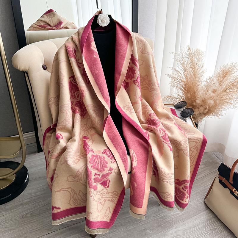 Versatile Mori Contrasting Colors Double-Sided Imitation Cashmere Scarf Winter High-End Warm Shawl Women
