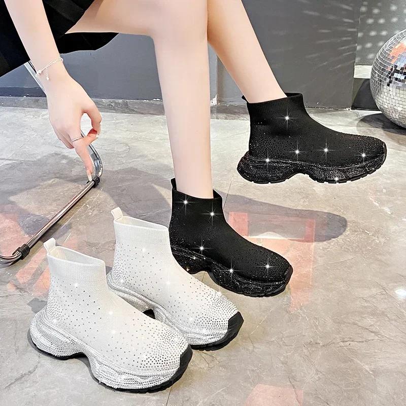 High Quality Thick Bottom Full Diamond Generous High-End Fashion Women'S Boots All Comfortable Non-Slip Breathable Women'S Shoes