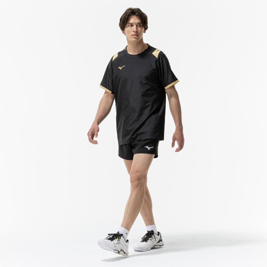 Volleyball wear BASIC short-sleeved training top V2MEB530 Unisex Black x Gold L