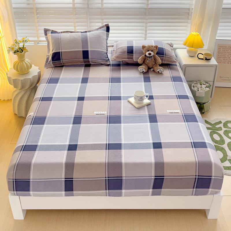 Washed Cotton Fitted Sheet with Elastic Bands Non Slip Adjustable Mattress Cover Printed  Pure Cotton  for Double King Queen