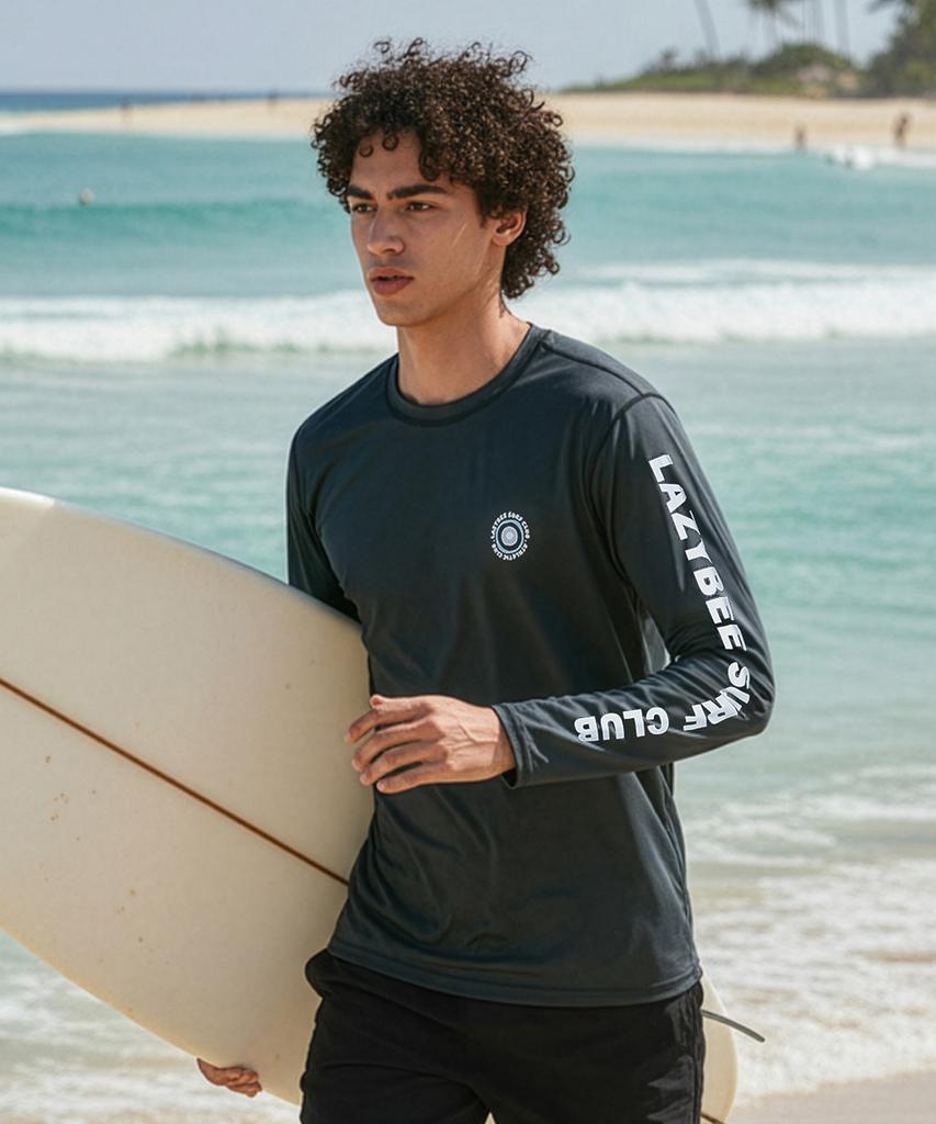 Leijibi Dry Cooling Lettering Loose Fit Men'S Long Sleeve Body Cover Rash Guard Black