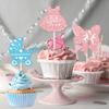 12/24pcs Boy or Girl Cupcake Toppers Glitter Feet Onesie Dress Gender Reveal cake picks Cake Decoration Baby Shower kid birthday