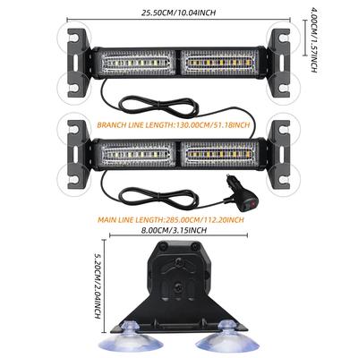 2in1 Car Pickup LED Strobe Light Emergency Flash Warning Lamp Front Rear Windshield Signal Light Bar With Suction Cup 12V-24V