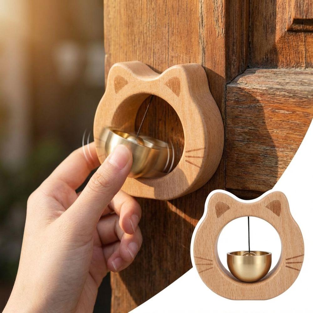 Wall Hanging Entrance Chime Magnetic Wind Chime Cute Cat Wooden Doorbell Apartment