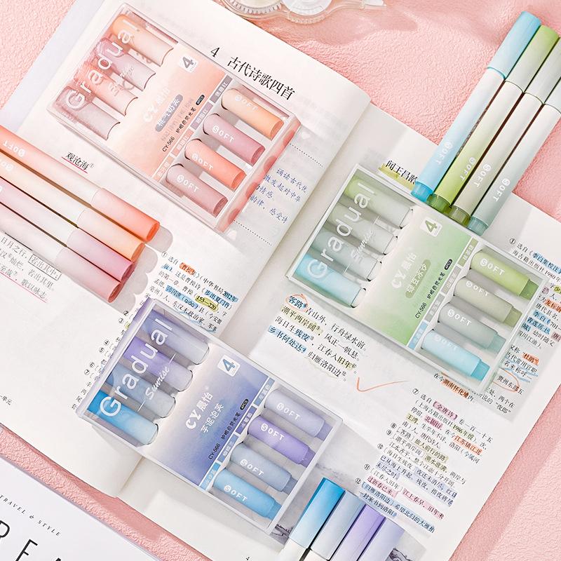 Gradient Eye School Protection Color Oblique Head Highlighter Student Notebook  Pen Large Capacity Set 4 Pack Marker  Wholesale