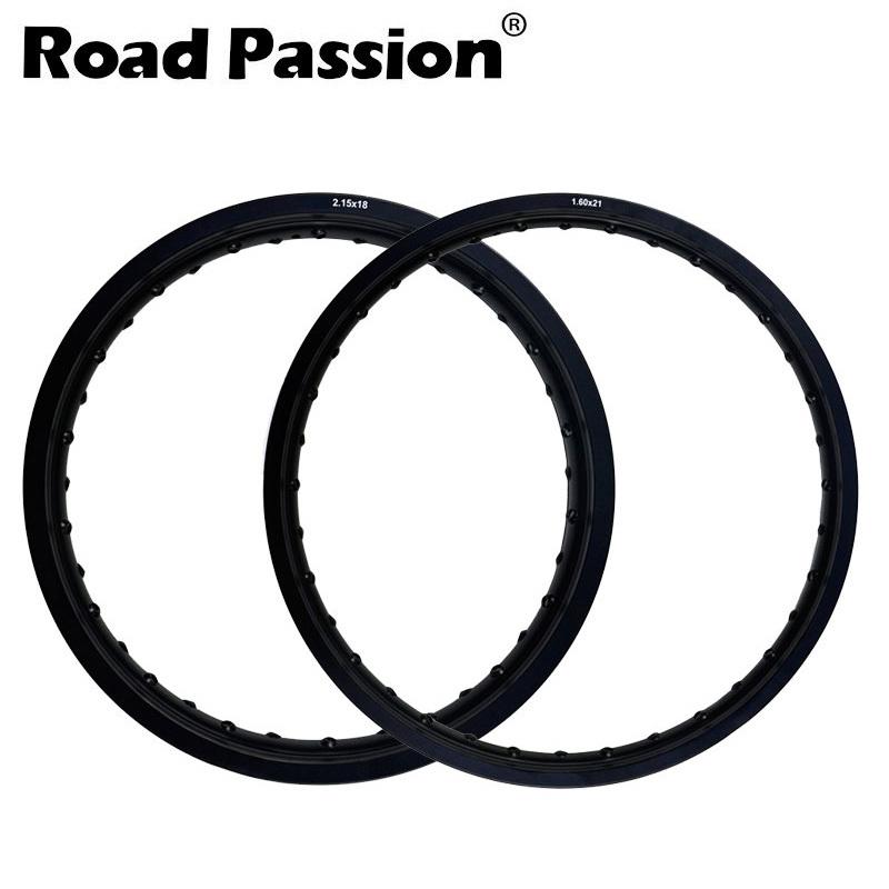 6061 Aviation Aluminum F & R Motorcycle Black / Silver Rims Wheel Circle 2.15x18 1.60x21 36 Spoke Holes High Strength Black