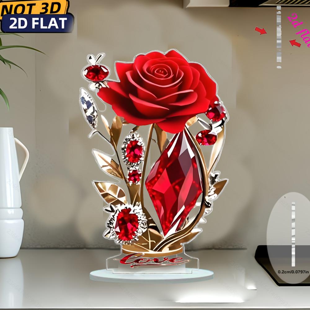2D Wine Red Rose Acrylic Table Decor Home Wedding Decoration Valentine Mother's Day Gift