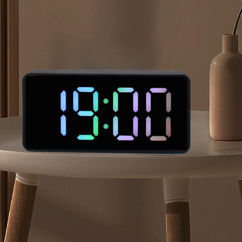 Mirror Clock Snooze Alarm Digital Timer Large Led Display Date Temperature Mute-