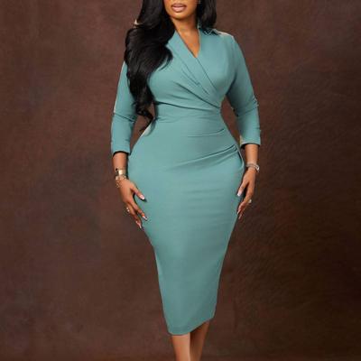 New Style Fashionable V-neck Solid-color High-waisted Pencil Skirt for Plus-size Women - A Sexy and Form-fitting Dress
