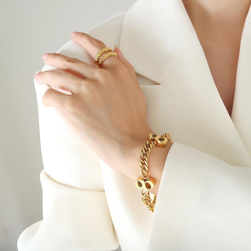 European-American Hip Hop Cuban Link Bracelet - 18K Gold-Plated Titanium Steel, Trendy Statement Jewelry