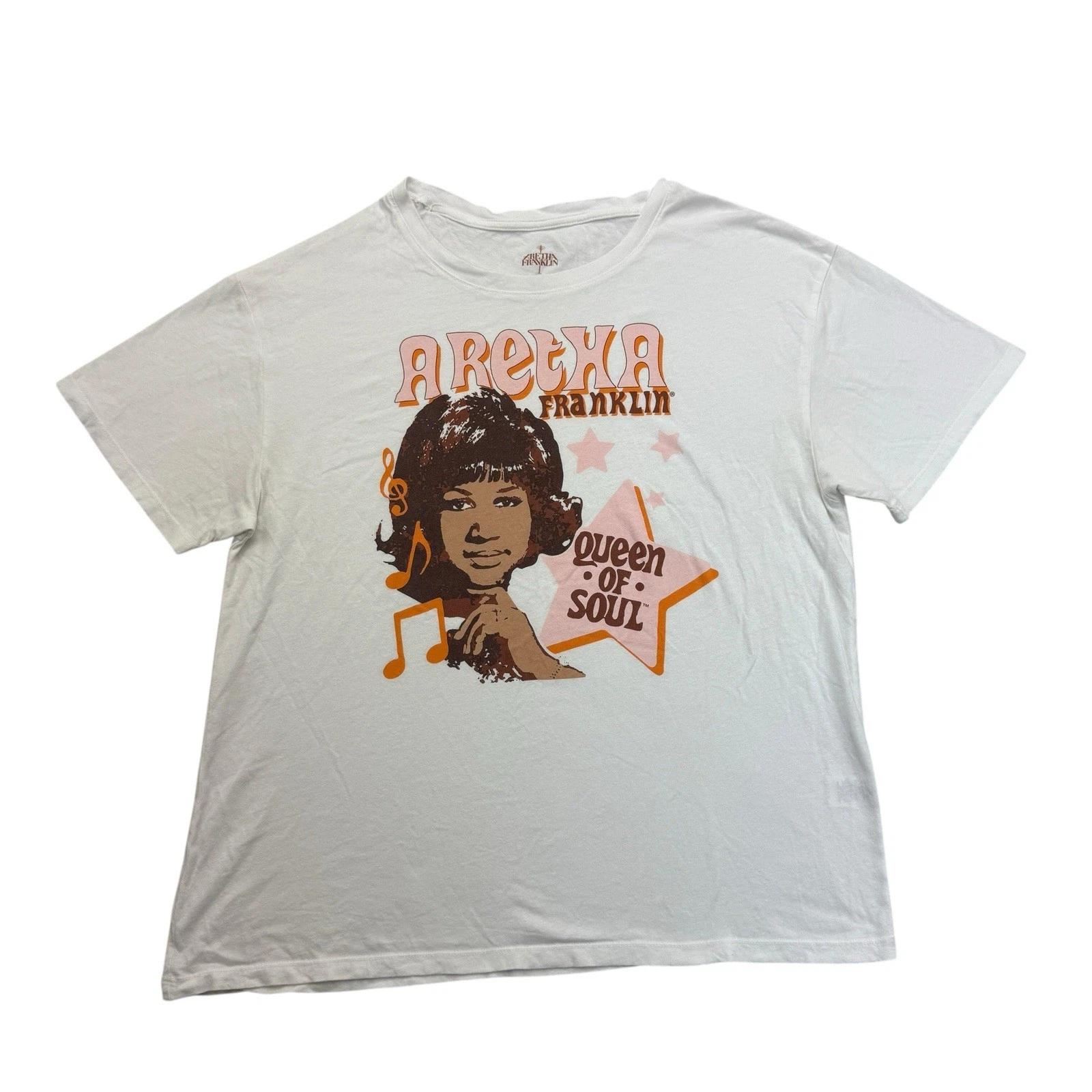Aretha Franklin Shirt Adult Large L White Queen of Soul Music Short Sleeve S