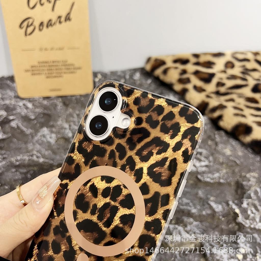 iPhone 15 Pro Leopard Print Phone Case New Retro IMD Magnetic 14 Compatible Apple 16 Full Coverage 13 Protective Case
