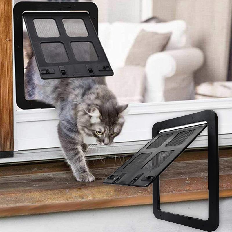 Automatic Pet Dog Home Screen Door Lockable Sliding Screen Door Magnetic with Magnetic Flap Car Doors 4 Ways Lockable Pet Gate