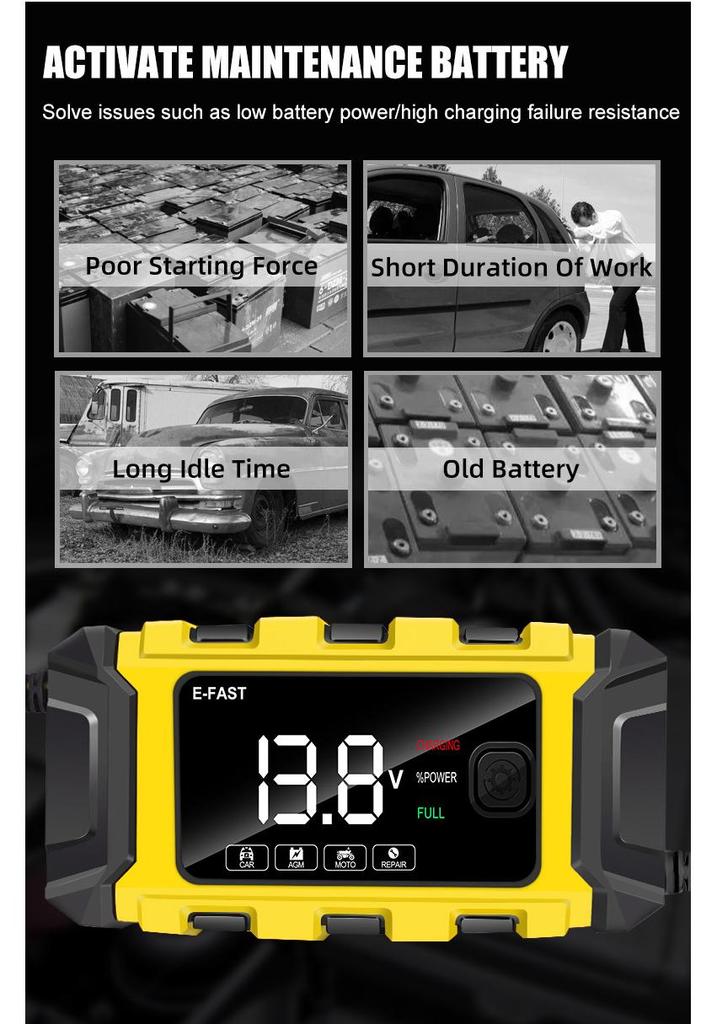 E-FAST 12V6A Smart Car & Motorcycle Battery Charger