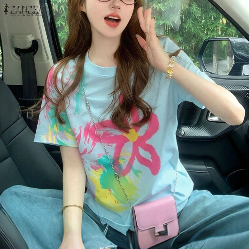ZANZEA Women Funny Print Casual Round Neck Short Sleeve T-Shirts
