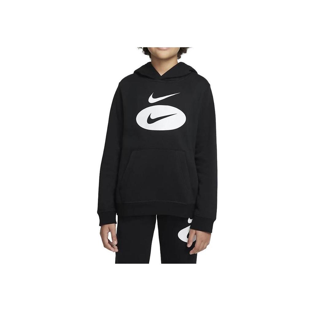 Nike Logo Print Hooded Pullover Long Sleeve Sweatshirt Kids sweatshirt Black DM8097-010