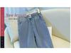 Women's Light Blue Plush Elastic Waist Wide-Leg Jeans, 2025 Spring/Autumn, Thickened, 9/10 Straight Leg.