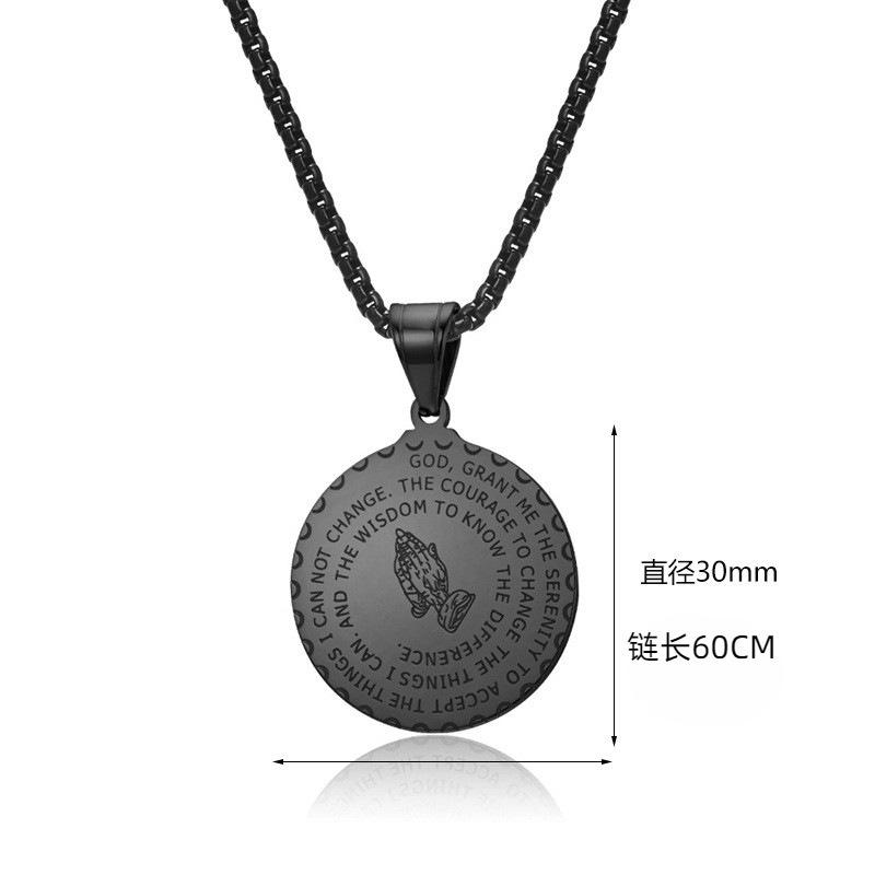 Men's Praying Hands Coin Pendant Round Medal Necklace Religious Hands Prayer Jewelry