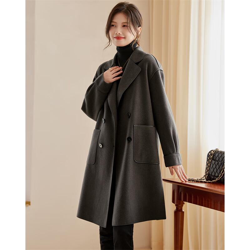 Women's Hepburn Style Mid-Length Wool Blend Double-Sided Coat