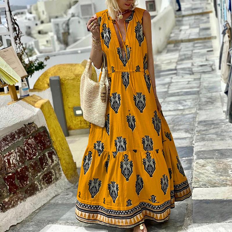 

DAFIFY Женские модные летние весенние повседневные платья без рукавов в богемном стиле с принтом XL жёлтый