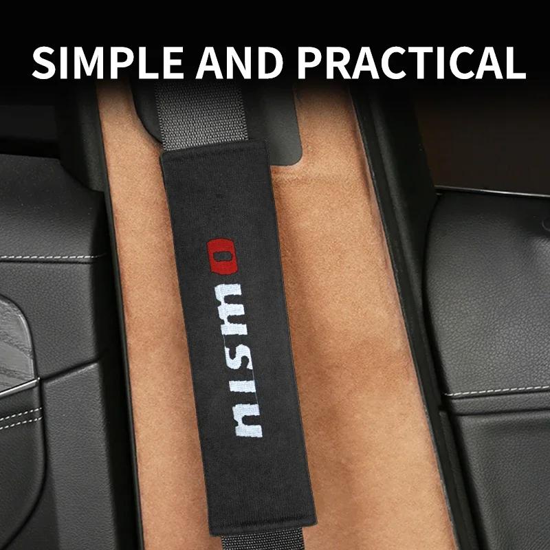 2pcs Car Shoulder Strap Covers Shoulder Protector Pad For Nissan Nismo Logo Tiida Teana Qashqai Juke X trail Note Almera Skyline