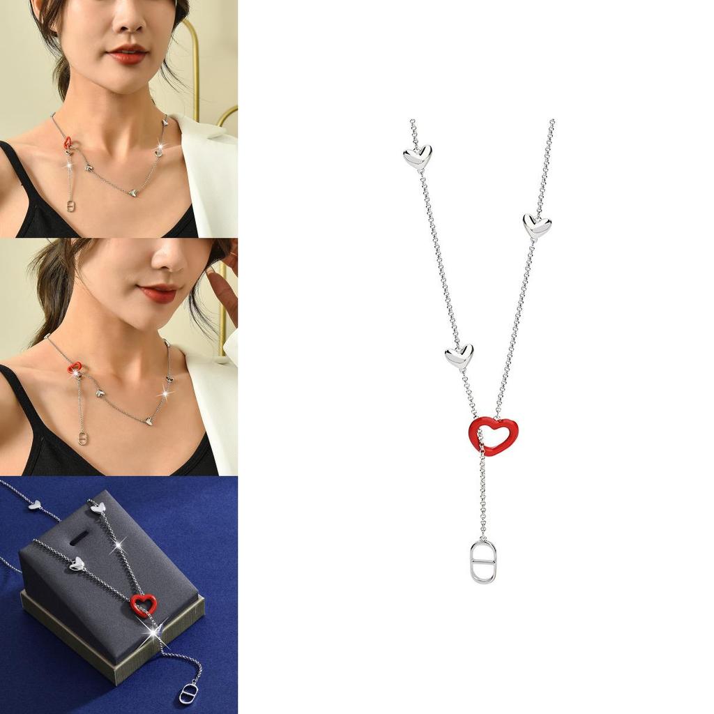 Elegant Adjustable Titanium Steel Heart Necklace For Women With Gold Trimmed Design